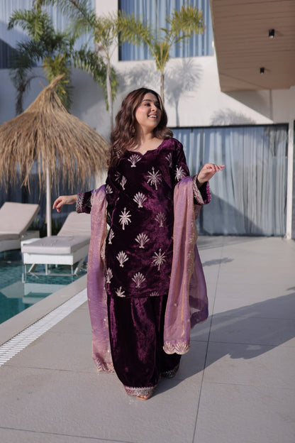 Meher Plum Velvet Suit