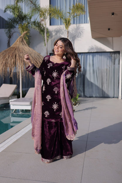 Meher Plum Velvet Suit