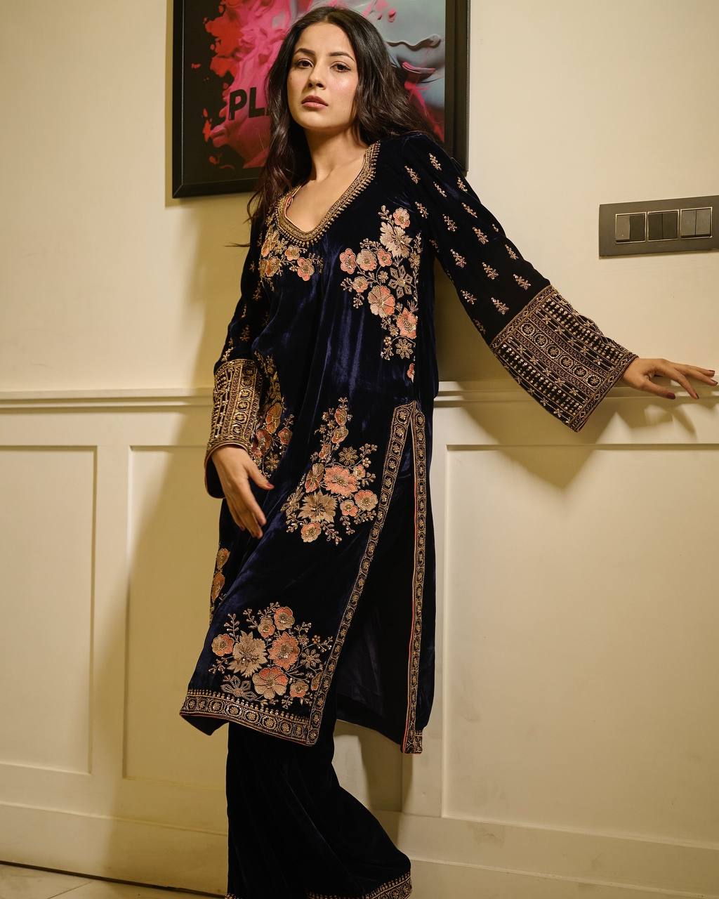 Shehnaaz Classic Velvet Embroidered Suit Set