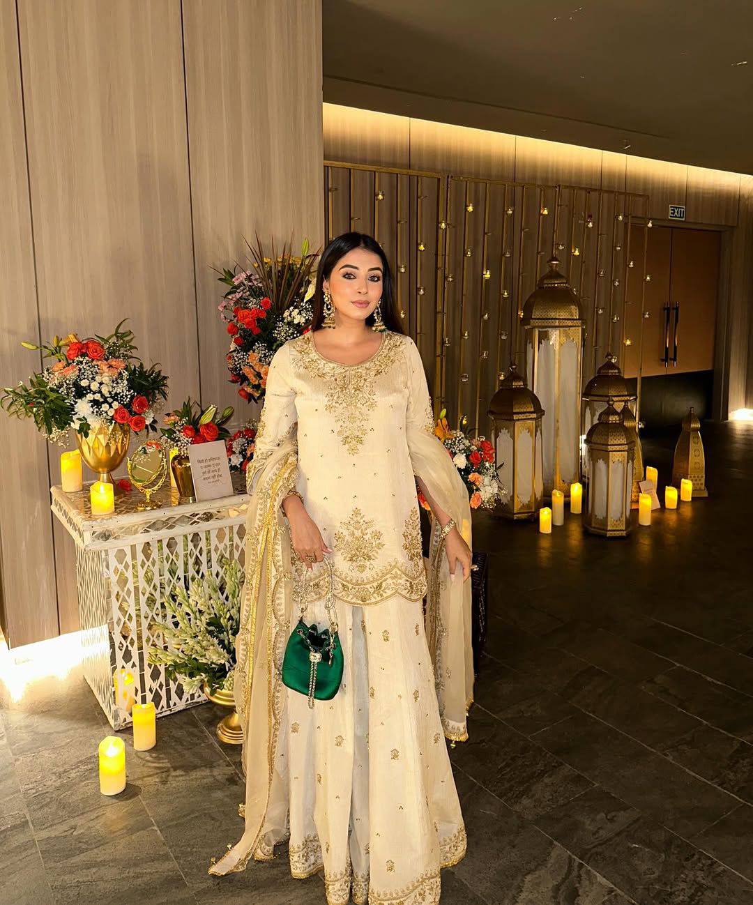 Naira Elegant Ivory Gold Handcrafted Plazoo Suit
