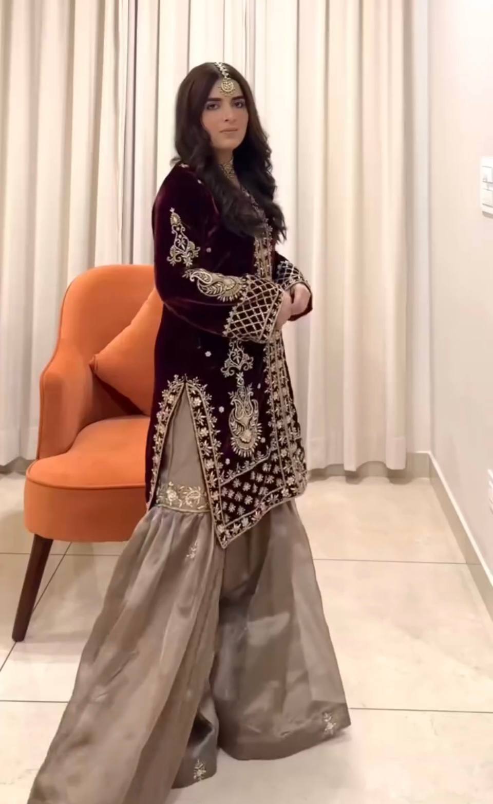 Afroza Heritage Cream–Brown Floral Sharara Suit