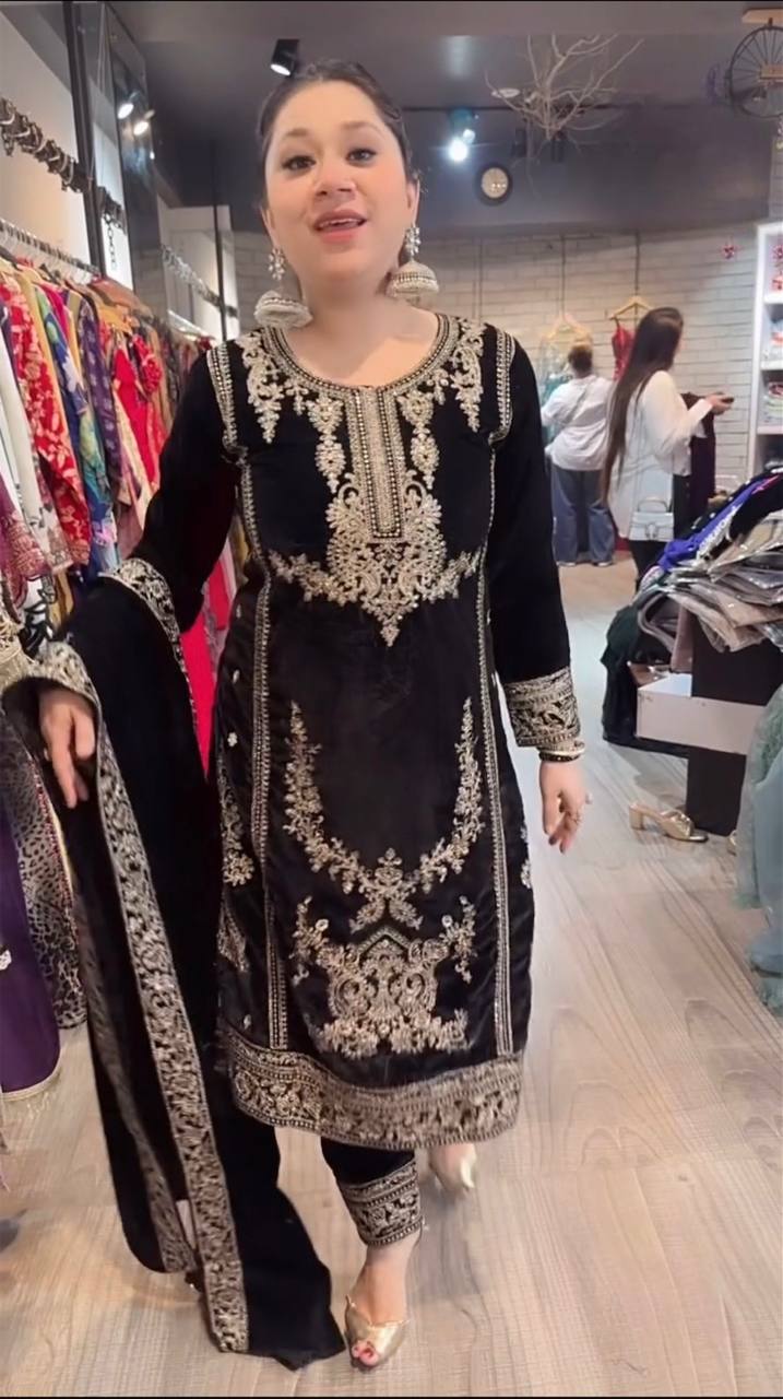Premium Velvet Embroidered Ensemble