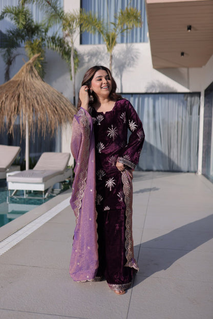 Meher Plum Velvet Suit