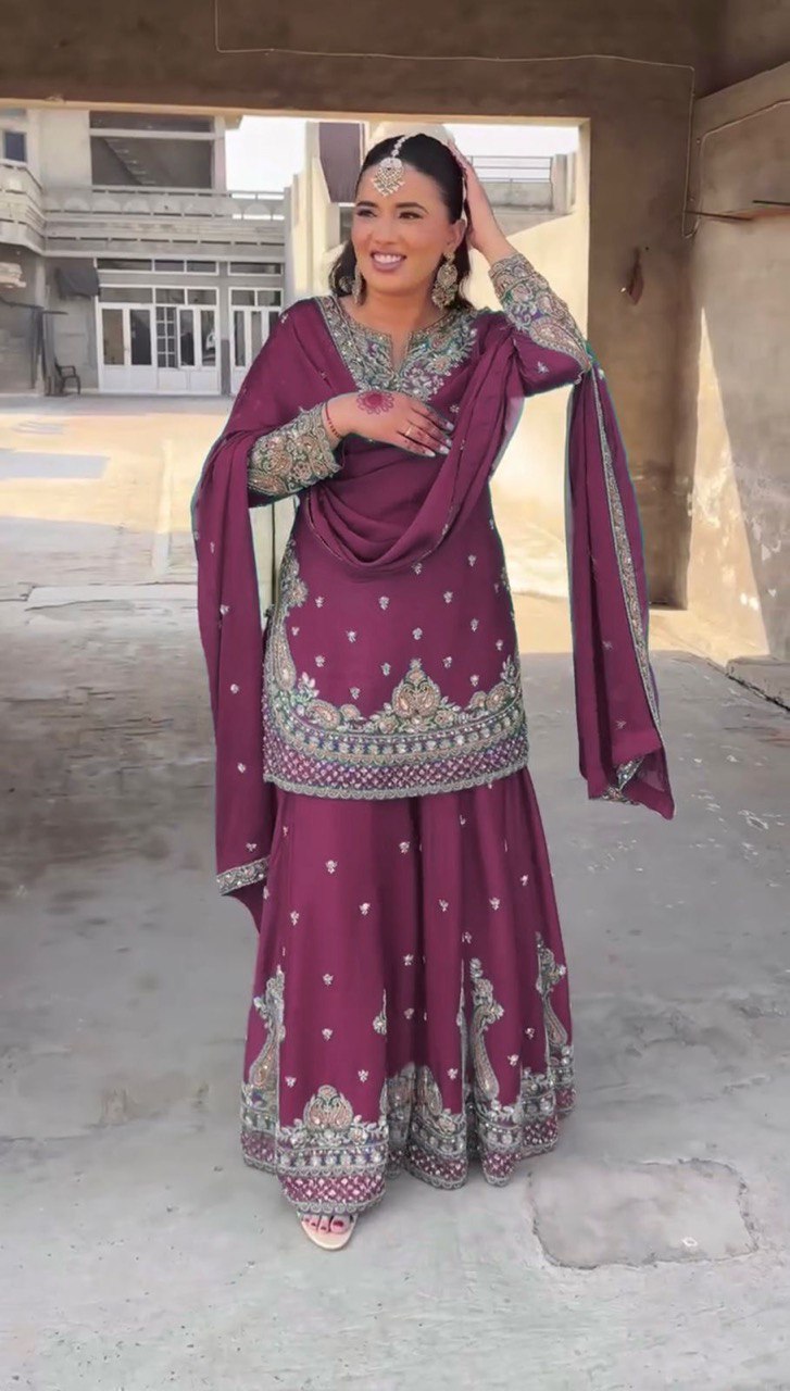Riwaayat Rangrez Chinon silk Sharara Suit
