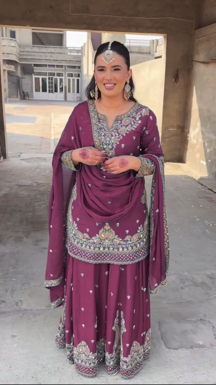 Riwaayat Rangrez Chinon silk Sharara Suit