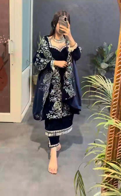Liyana’s Velvet Muse Deep Navy Embroidered Suit