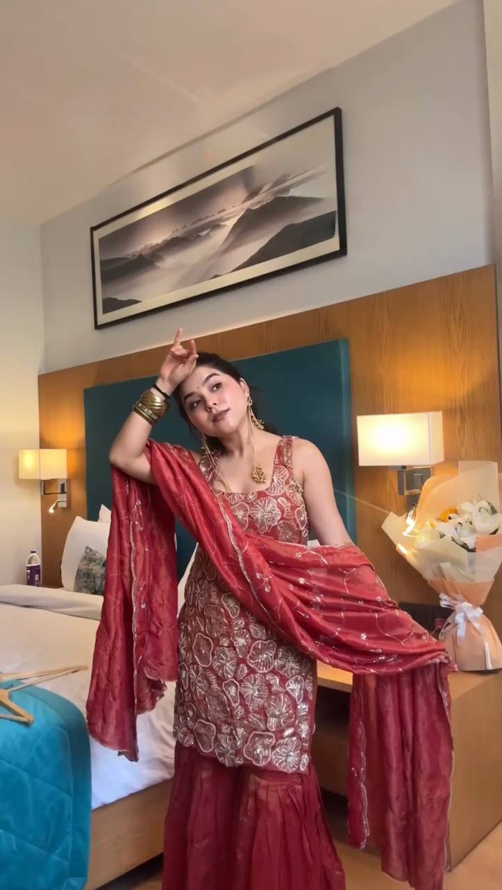 Suhana Red Simmer Shine Sharara Set