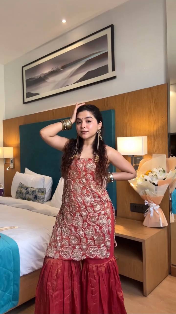 Suhana Red Simmer Shine Sharara Set