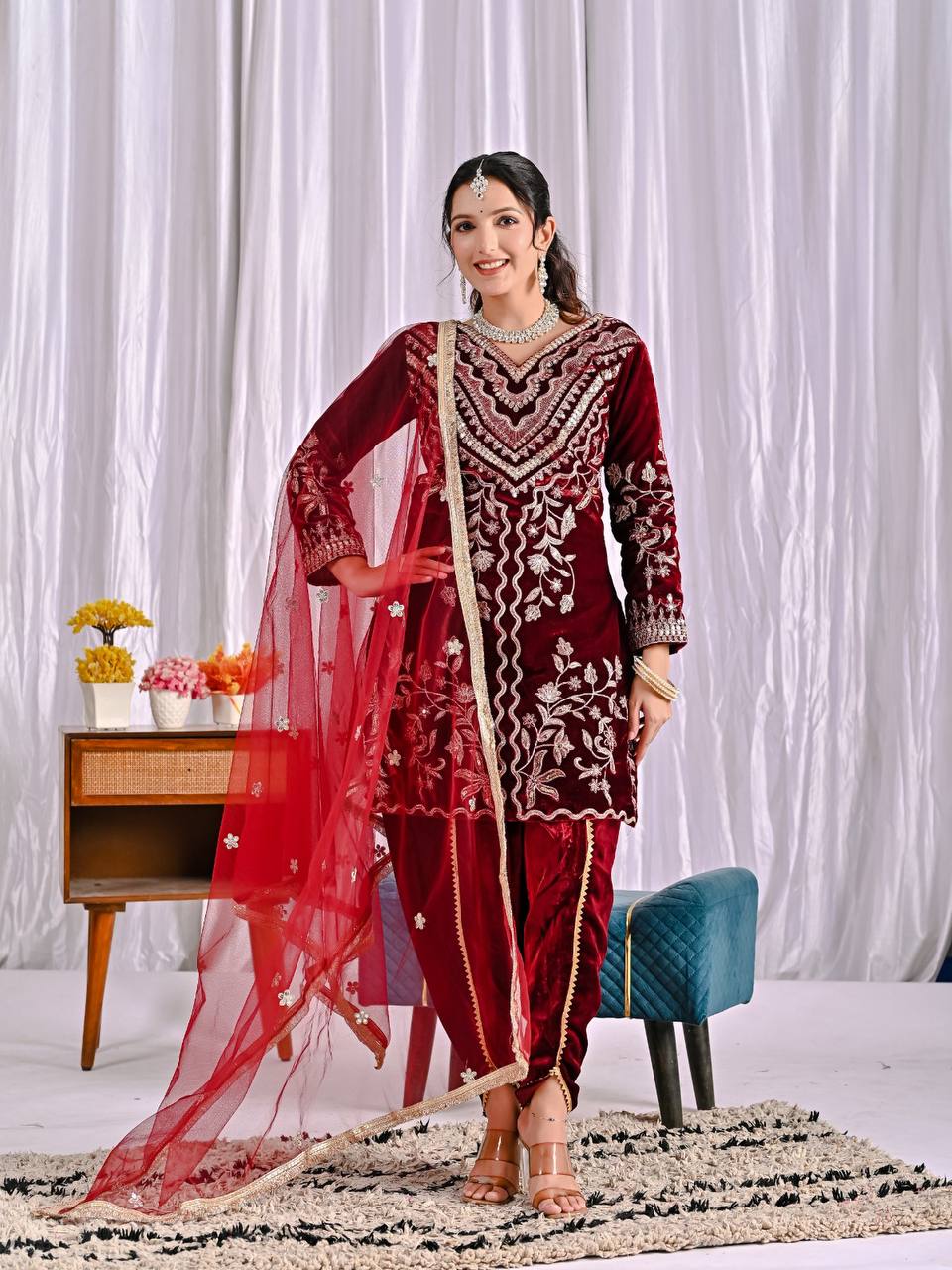 Sanya Velvet Embroidered Dhoti Set