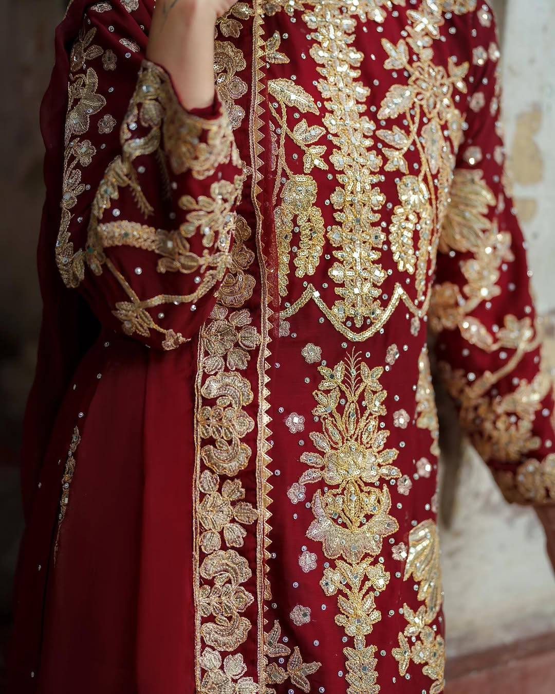 Heritage Maroon Embroidered Luxe Suit Set