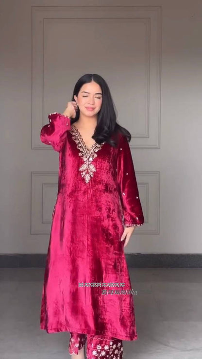 Velvet Glow Embellished Premium Suit Set