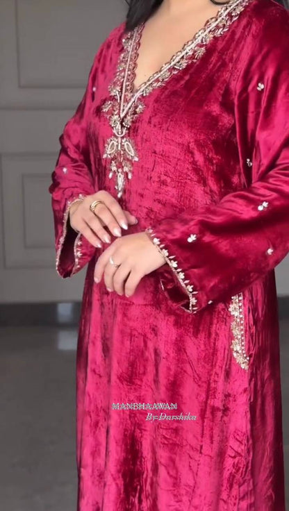 Velvet Glow Embellished Premium Suit Set