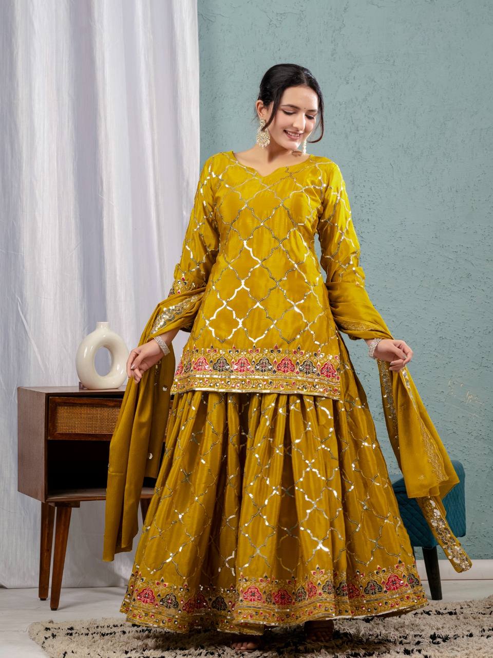 Swara Gold Zari Glimmers on Royal Weaves Sharara Set