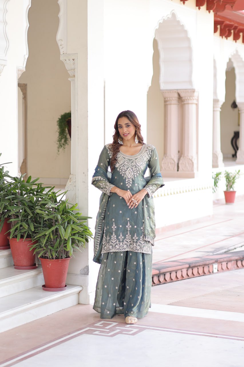 Moonlit Emerald Embellishments Regal Sage Sharara Set