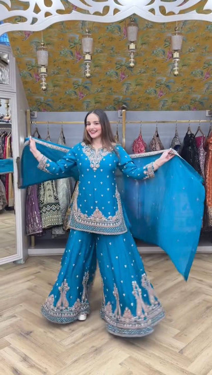 Charvi Royale Ivory Gold Thread Blossom  Sharara Suit