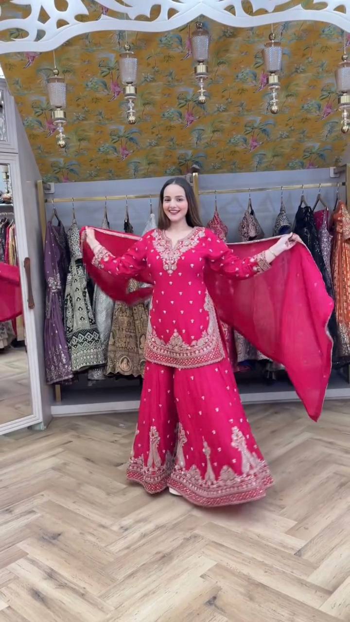 Charvi Royale Ivory Gold Thread Blossom  Sharara Suit