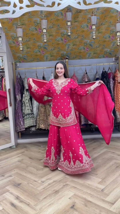 Charvi Royale Ivory Gold Thread Blossom  Sharara Suit