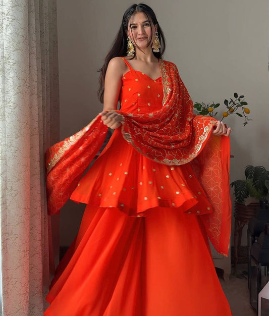 Samaira Majestic Saffron Flare Peplum Sharara Set