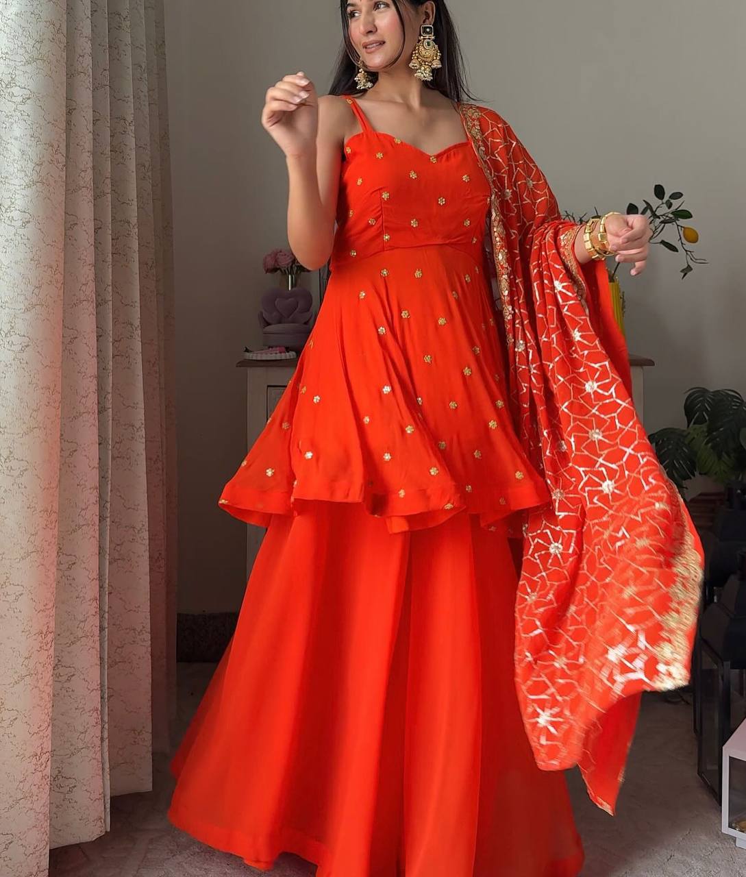 Samaira Majestic Saffron Flare Peplum Sharara Set