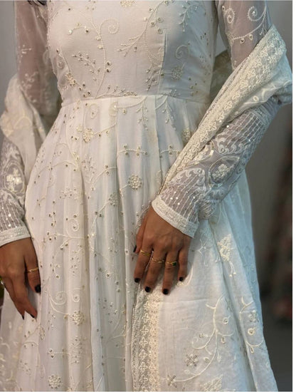 Zarrah White Embroidered Anarkali