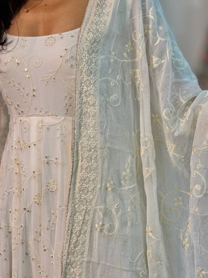 Zarrah White Embroidered Anarkali