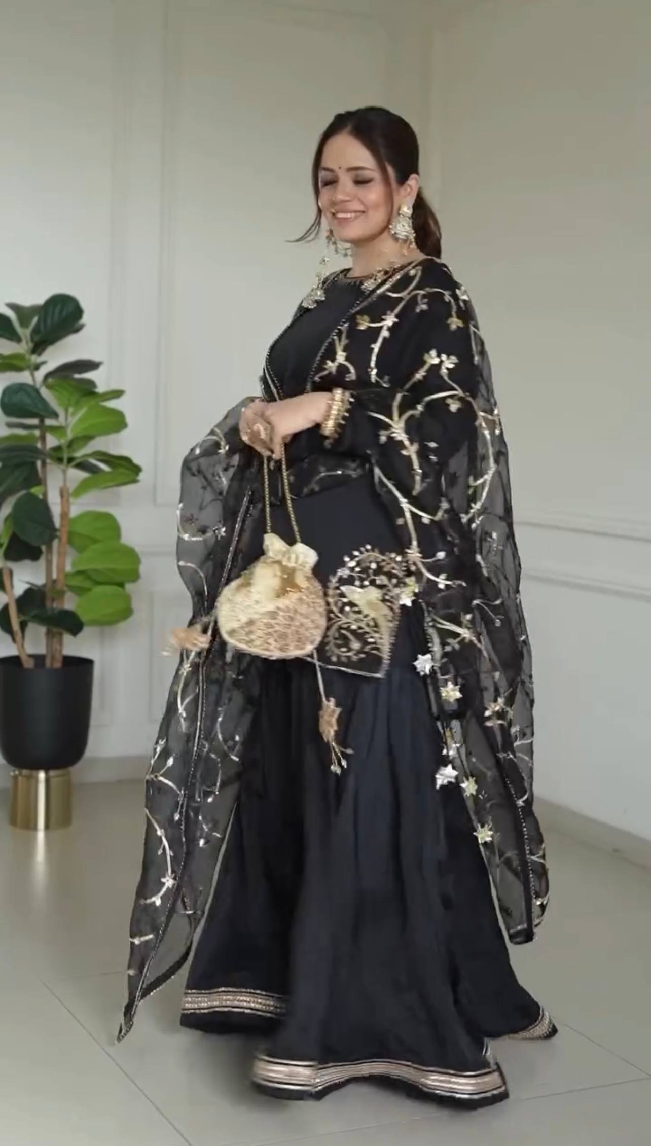 Black Embroidered Sharara Suit with Dupatta