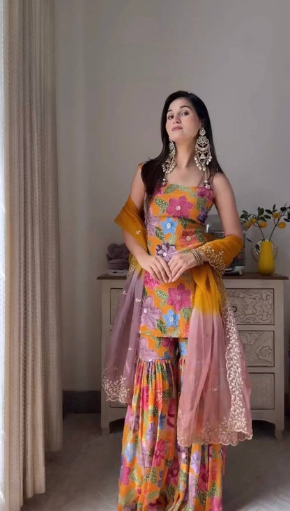 Floral Bliss Sharara Set with Embroidered Dupatta