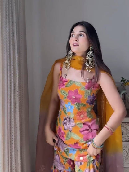 Floral Bliss Sharara Set with Embroidered Dupatta