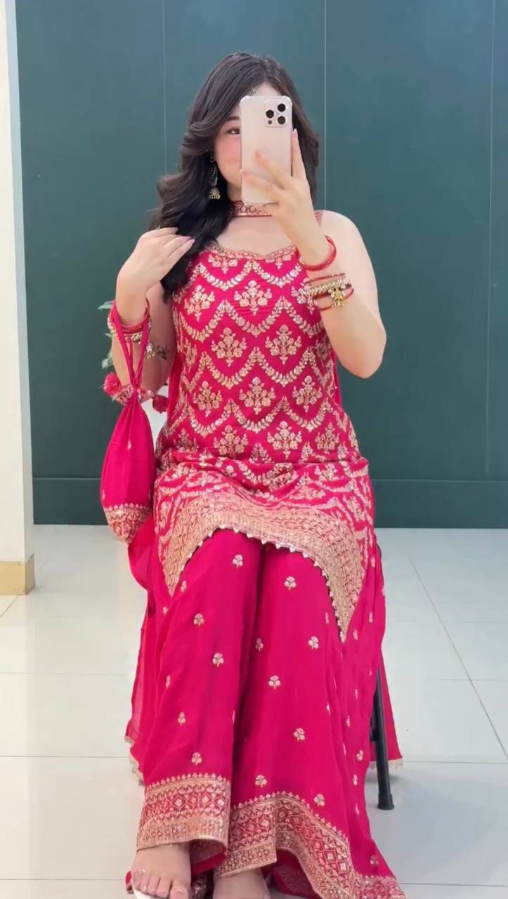 Rani Pink Georgette Embellished Sharara Ensemble