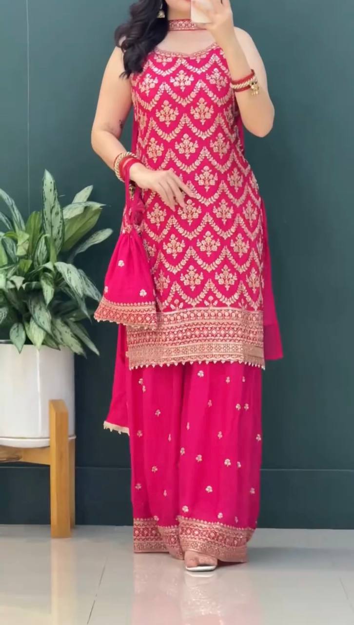 Rani Pink Georgette Embellished Sharara Ensemble