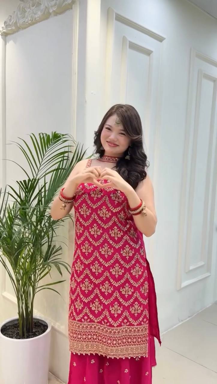 Rani Pink Georgette Embellished Sharara Ensemble