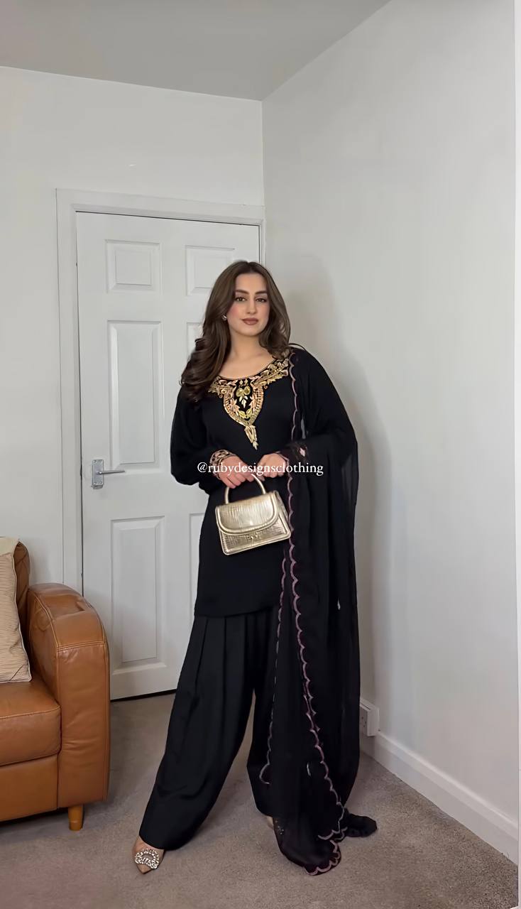 Saawan Midnight Black & Mint Green New Designer Top Plazzo Set