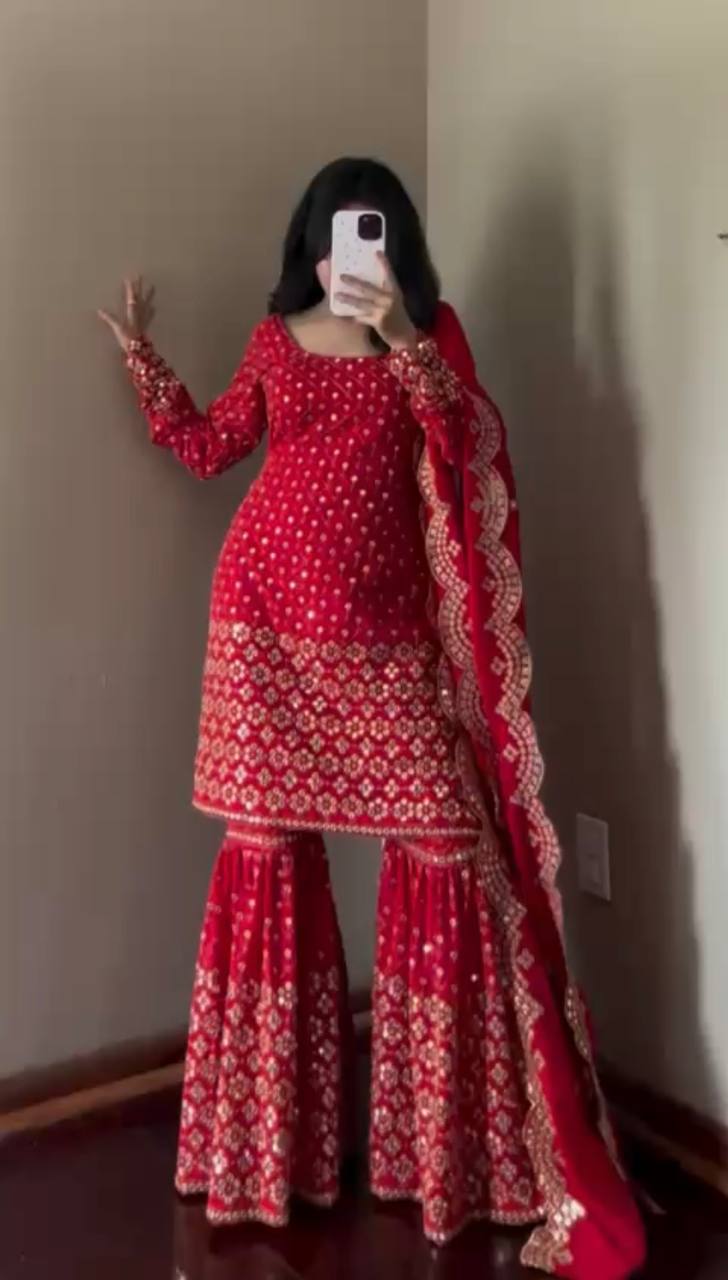 Red Radiance Ethnic Sharara Set