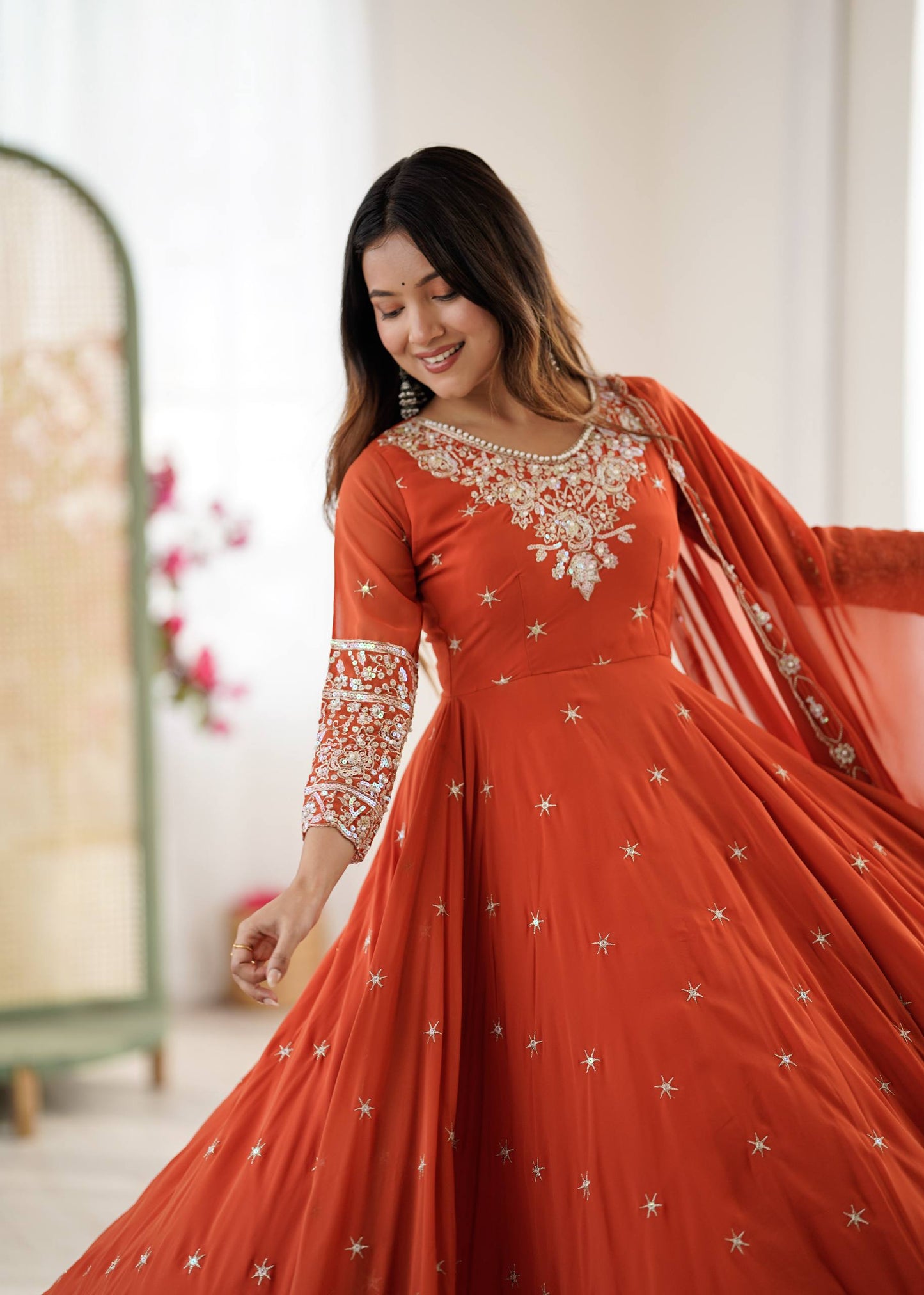Radiant Charm in Rust Anarkali