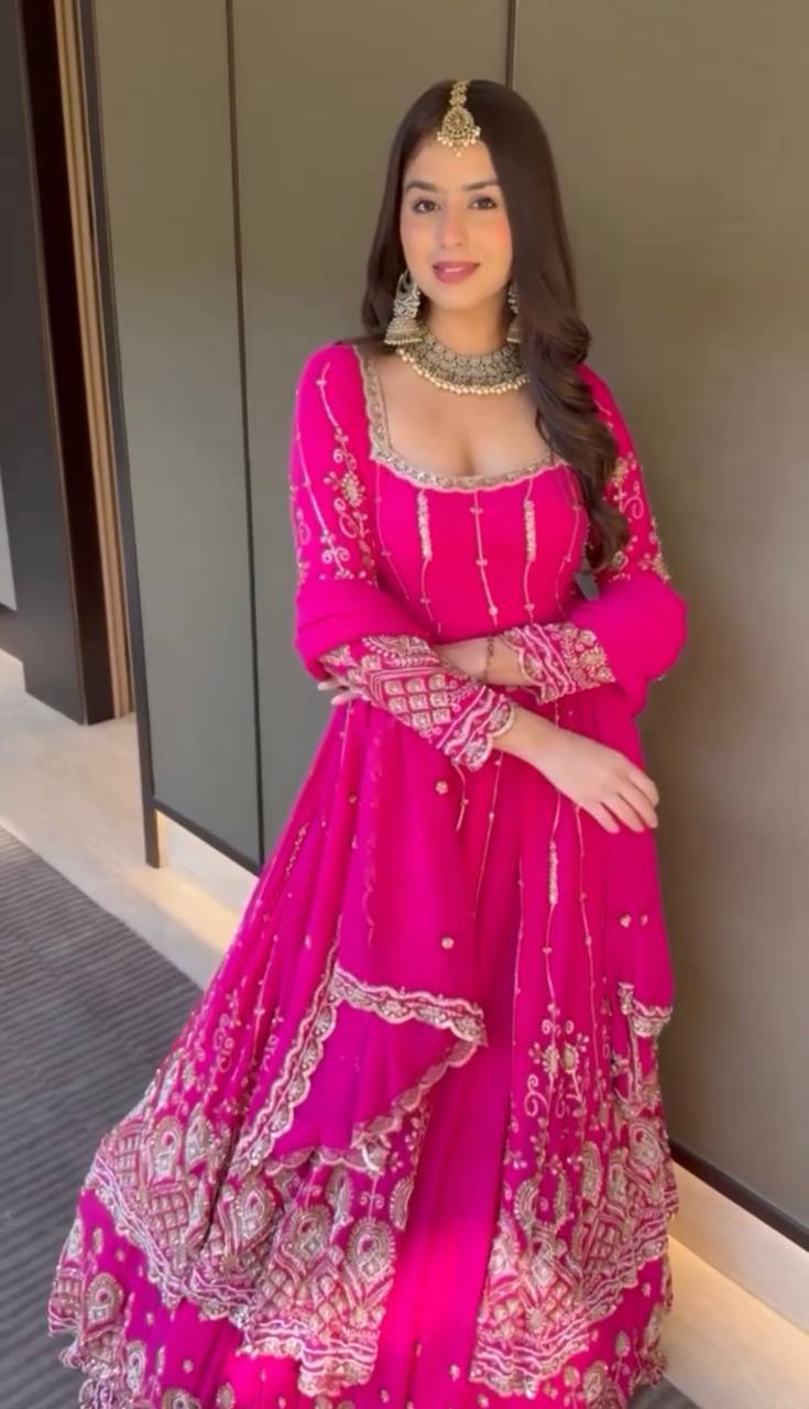 Fuchsia Glow Radiance Royal Hand-Embroidered Anarkali Ensemble