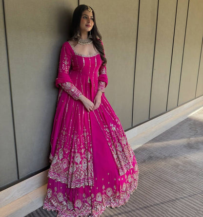 Fuchsia Glow Radiance Royal Hand-Embroidered Anarkali Ensemble