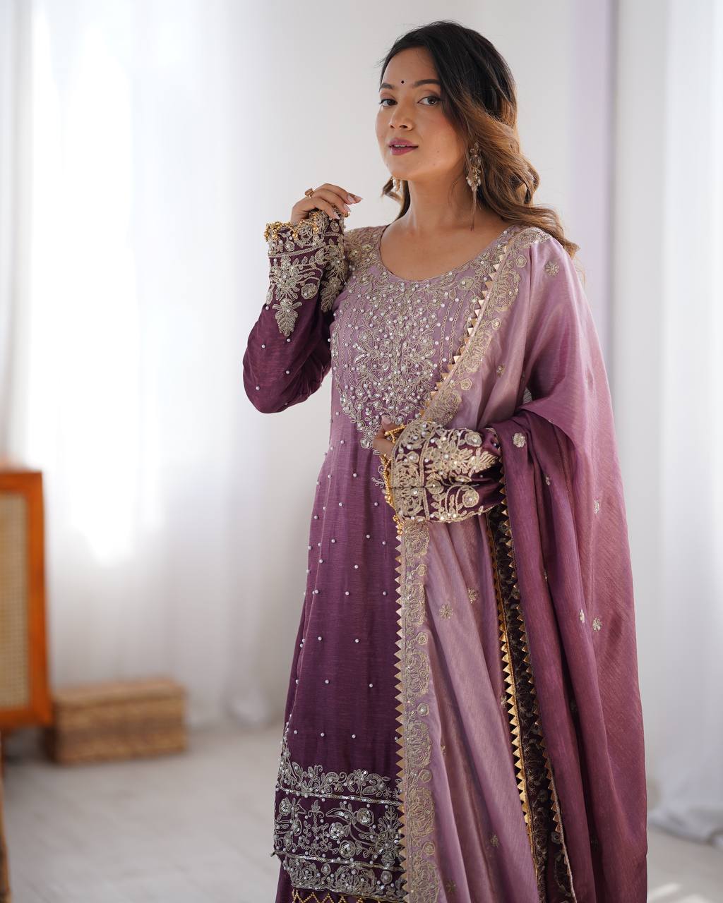 Rust Chinon silk Designer Party Wear Sharara
