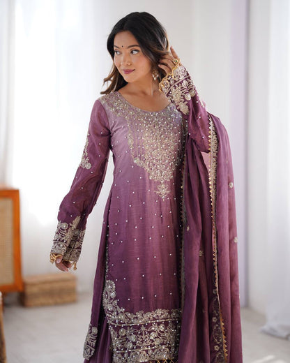 Rust Chinon silk Designer Party Wear Sharara