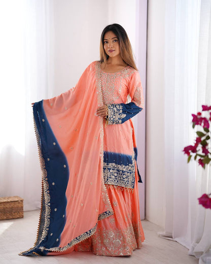 Rust Chinon silk Designer Party Wear Sharara