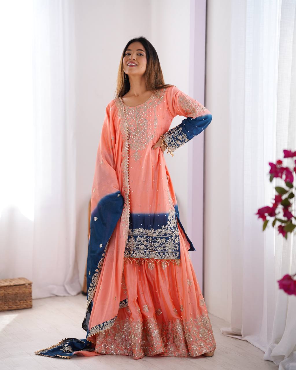 Rust Chinon silk Designer Party Wear Sharara