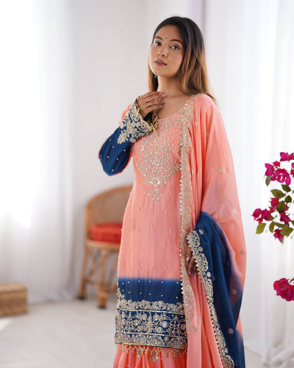 Rust Chinon silk Designer Party Wear Sharara