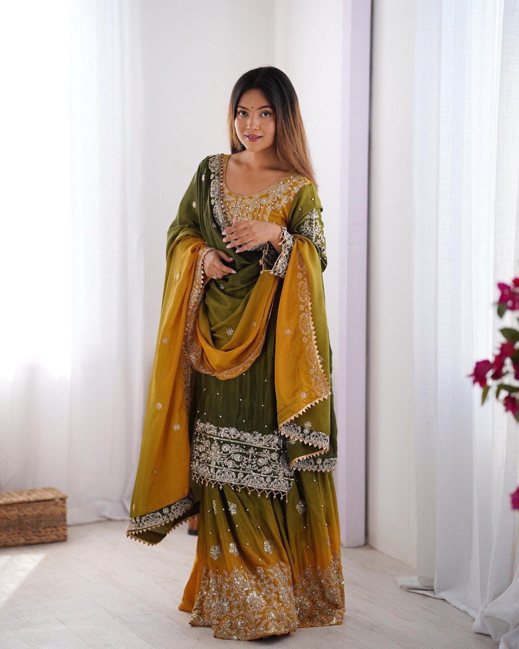 Rust Chinon silk Designer Party Wear Sharara