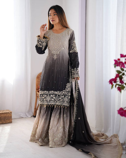 Rust Chinon silk Designer Party Wear Sharara