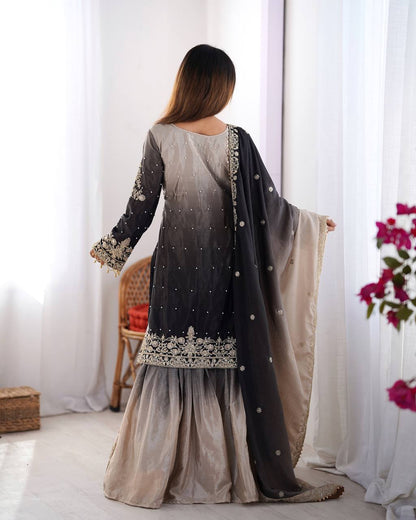 Rust Chinon silk Designer Party Wear Sharara