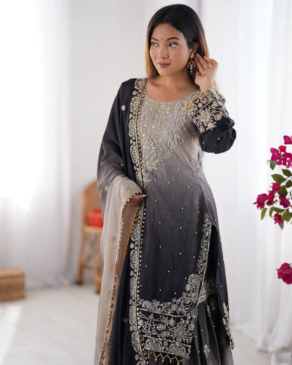 Rust Chinon silk Designer Party Wear Sharara