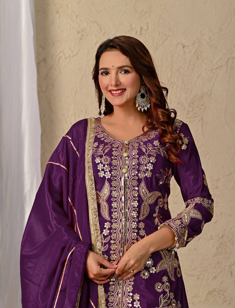 Ziya Purple Chinnon Silk Party Wear Sharara