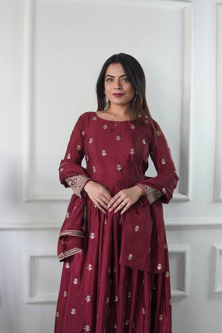 Mehr-e-Gul Traditional Maroon Gown
