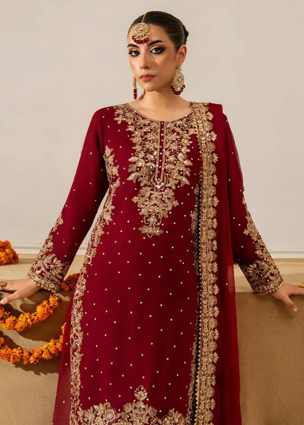 Gulzaar Deep Maroon Pakistani Gharara Suit