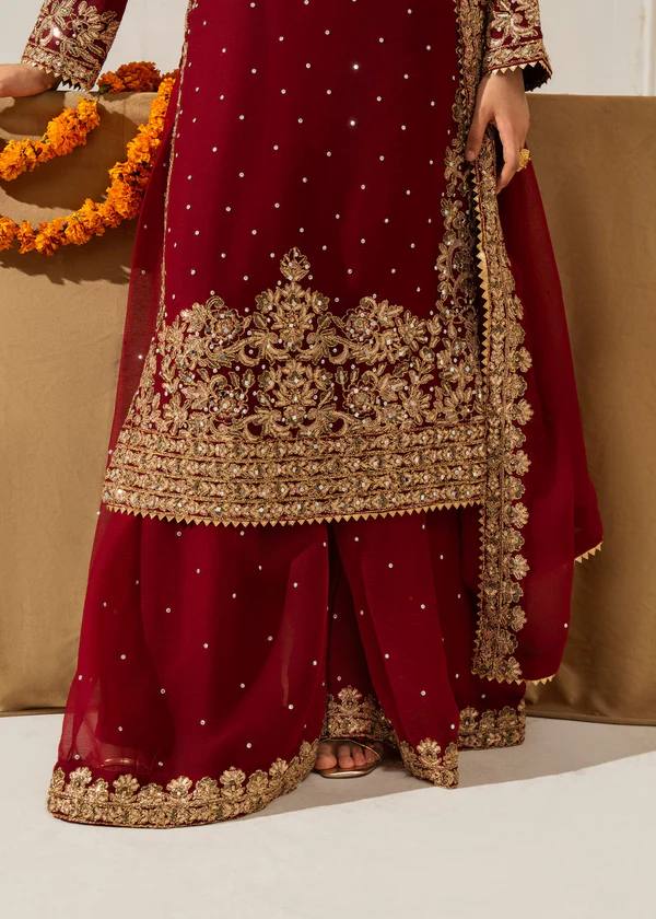 Gulzaar Deep Maroon Pakistani Gharara Suit