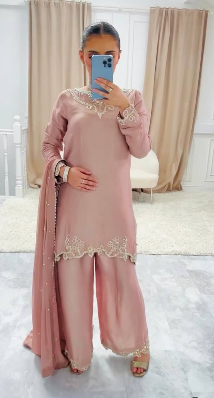 Blush Bloom Subtle Shine Palazzo Suit